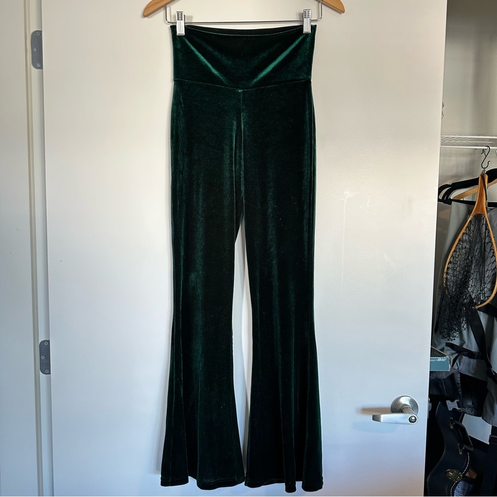 Green Velvet Flare Pants Bellbottoms